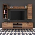 Comoda TV cu 2 rafturi de perete si cabinet M9 - 248, Wren, 180 x 35 x 48.6 cm/90 cm/133 cm, walnut