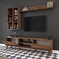 Comoda TV cu 2 rafturi de perete si cabinet M44 - 315, Wren, 180 x 35 x 48.6 cm/90 cm/133 cm, walnut