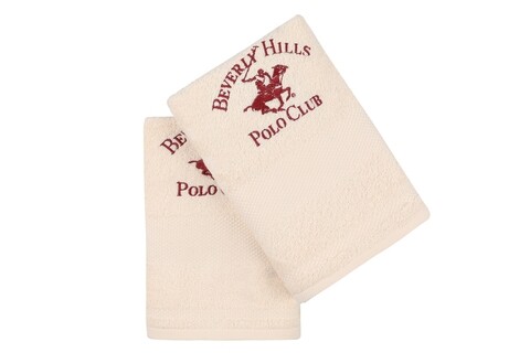 Set 2 prosoape de maini, Beverly Hills Polo Club, Cream  Clared Red, 50 x 100 cm, 100% bumbac