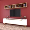 Comoda TV cu 2 rafturi M7 - 409, Wren, 180 x 35 x 48.6 cm/90 cm, white/walnut