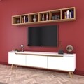 Comoda TV cu 2 rafturi M7 - 409, Wren, 180 x 35 x 48.6 cm/90 cm, white/walnut