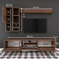 Comoda TV cu 2 rafturi de perete si cabinet M44 - 315, Wren, 180 x 35 x 48.6 cm/90 cm/133 cm, walnut