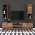 Comoda TV cu raft de perete si cabinet M11 - 252, Wren, 180 x 35 x 48.6 cm/90 cm, walnut