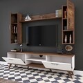 Comoda TV cu raft de perete si 2 cabinete M22 - 869, Wren, 180 x 35 x 48.6 cm/90 cm/133 cm, white/walnut