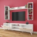 Comoda TV cu 2 rafturi de perete si cabinet M13 - 255, Wren, 180 x 35 x 48.6 cm/90 cm/133 cm, white