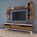 Comoda TV cu 2 rafturi de perete si cabinet M20 - 841, Wren, 180 x 35 x 48.6 cm/90 cm/133 cm, walnut/white