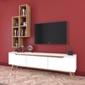 Comoda TV cu 2 rafturi de perete M15 - 413, Wren, 180 x 35 x 48.6 cm/90 cm, white/walnut