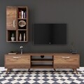 Comoda TV cu raft de perete si cabinet M38 - 303, Wren, 180 x 35 x 48.6 cm/90 cm, walnut