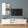 Comoda TV cu raft de perete si cabinet M47 - 322, Wren, 180 x 35 x 48.6 cm/90 cm, white