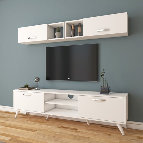 Comoda TV cu 2 rafturi de perete M4 - 234, Wren, 180 x 35 x 48.6 cm/90 cm, white