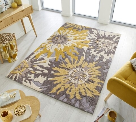 Covor Soft Floral, Flair Rugs, 120 x 170 cm, poliester, gri/ocru