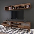 Comoda TV cu raft de perete si cabinet M8 - 246, Wren, 180 x 35 x 48.6 cm/90 cm, walnut