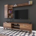 Comoda TV cu 2 rafturi de perete si cabinet M36 - 300, Wren, 180 x 35 x 48.6 cm/90 cm/133 cm, walnut