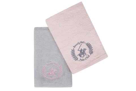 Set 2 prosoape de maini, Beverly Hills Polo Club, 402 - Pink, Light Grey, 50x90 cm, 100% bumbac, roz/gri