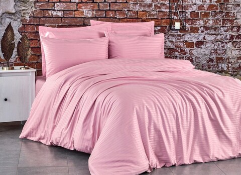Lenjerie de pat dubla, Party Pink, Bedora, 4 piese, 220x200 cm, 100% bumbac satinat, roz