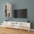 Comoda TV cu 2 cabinete M43 - 314, Wren, 180 x 35 x 48.6 cm/90 cm, white