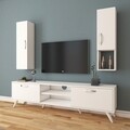 Comoda TV cu 2 cabinete M21 - 271, Wren, 180 x 35 x 48.6 cm/90 cm, white