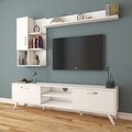 Comoda TV cu 2 rafturi de perete si cabinet M33 - 293, Wren, 180 x 35 x 48.6 cm/90 cm/133 cm, white