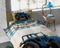 Lenjerie de pat pentru o persoana, Tractor Life Blue, Dreamhouse, 2 piese, 100% bumbac, multicolora