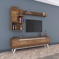 Comoda TV cu 2 rafturi de perete si cabinet M33 - 845, Wren, 180 x 35 x 48.6 cm/90 cm/133 cm, walnut/white