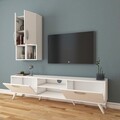 Comoda TV cu 2 cabinete M39 - 306, Wren, 180 x 35 x 48.6 cm/90 cm, white