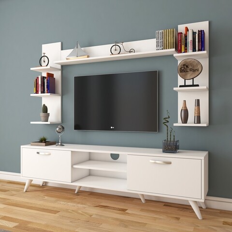 Comoda TV cu 3 rafturi de perete M23 - 275, Wren, 180 x 35 x 48.6 cm/90 cm/133 cm, white