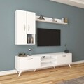 Comoda TV cu raft de perete si 2 cabinete M34 - 295, Wren, 180 x 35 x 48.6 cm/90 cm/133 cm, white