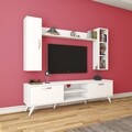 Comoda TV cu 2 rafturi de perete si cabinet M13 - 255, Wren, 180 x 35 x 48.6 cm/90 cm/133 cm, white