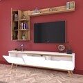 Comoda TV cu 2 rafturi de perete si cabinet M36 - 421, Wren, 180 x 35 x 48.6 cm/90 cm/133 cm, white/walnut