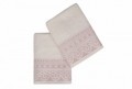 Set 2 prosoape de maini 50x90 cm, 100% bumbac, Soft Kiss, Elif, alb/roz