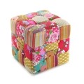 Taburet, Versa, Squared Patchwork, 35 x 35 x 35 cm, lemn/bumbac, multicolor