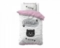 Lenjerie de pat pentru o persoana, 100% bumbac satinat, 2 piese, Goodnight Kitty Pink, Royal Textile, alb/roz/negru