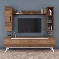 Comoda TV cu 2 rafturi de perete si cabinet M13 - 837, Wren, 180 x 35 x 48.6 cm/90 cm/133 cm, walnut/white