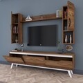 Comoda TV cu raft de perete si 2 cabinete M22 - 842, Wren, 180 x 35 x 48.6 cm/90 cm/133 cm, walnut/white