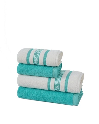 Set 4 prosoape de baie HT, Class, 100% bumbac, albastru