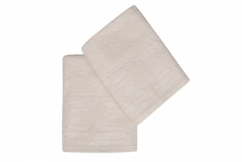 Set 2 prosoape de maini 50x90 cm, 100% bumbac, Soft Kiss, Buket Cream