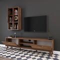 Comoda TV cu raft de perete si cabinet M38 - 303, Wren, 180 x 35 x 48.6 cm/90 cm, walnut
