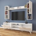 Comoda TV cu 2 rafturi de perete si cabinet M12 - 253, Wren, 180 x 35 x 48.6 cm/90 cm/133 cm, white