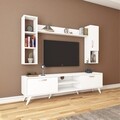 Comoda TV cu 2 rafturi de perete si cabinet M12 - 253, Wren, 180 x 35 x 48.6 cm/90 cm/133 cm, white