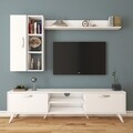 Comoda TV cu 2 rafturi de perete si cabinet M45 - 318, Wren, 180 x 35 x 48.6 cm/90 cm/133 cm, white
