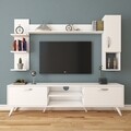 Comoda TV cu 2 rafturi de perete si cabinet M25 - 279, Wren, 180 x 35 x 48.6 cm/90 cm/133 cm, white