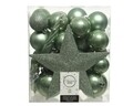 Cutie cu 33 globuri asortate si varf de brad Star Green, Decoris, plastic, verde