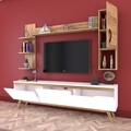 Comoda TV cu 2 rafturi de perete si cabinet M25 - 418, Wren, 180 x 35 x 48.6 cm/90 cm/133 cm, white/walnut