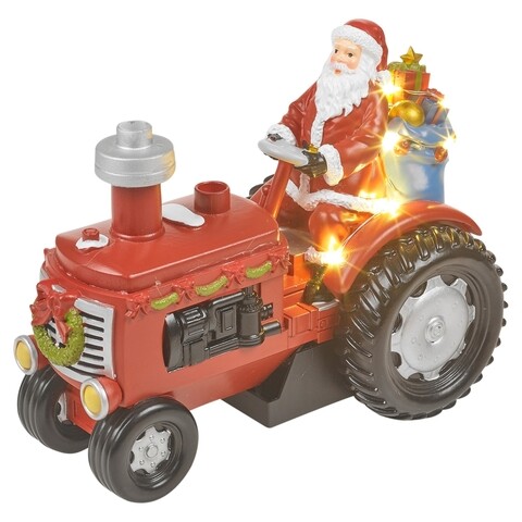 Decoratiune luminoasa si muzicala Santa' s Tractor, Lumineo, 7 LED-uri, 19x15 cm, cu efect de abur