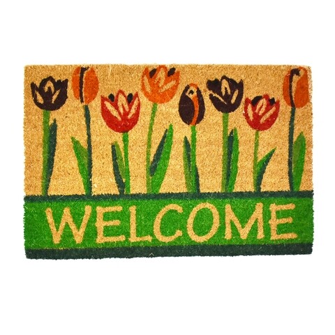 Covoras de intrare, Casa Plastor, Welcome Spring, 40 x 60 cm, cauciuc/fibra nuca de cocos, multicolor