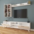 Comoda TV cu 2 rafturi de perete si cabinet M45 - 318, Wren, 180 x 35 x 48.6 cm/90 cm/133 cm, white