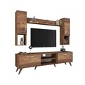 Comoda TV cu raft de perete si 2 cabinete M27 - 284, Wren, 180 x 35 x 48.6 cm/133 cm, walnut