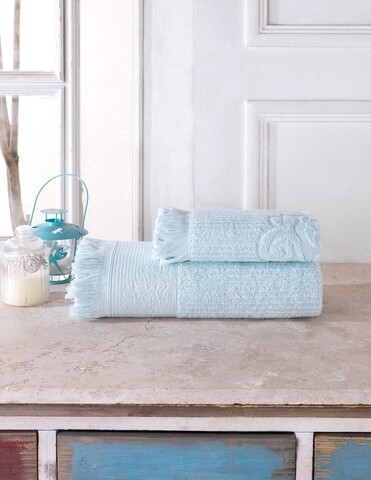 Set 2 prosoape de baie Biella, Class, 100% bumbac, albastru