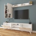 Comoda TV cu raft de perete si 2 cabinete M34 - 295, Wren, 180 x 35 x 48.6 cm/90 cm/133 cm, white