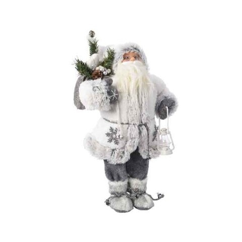 Decoratiune Santa w snowflake, Decoris, H30 cm, poliester, alb